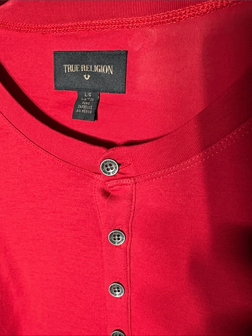 True Religion Red Men's Long Sleeve Henley Shirt